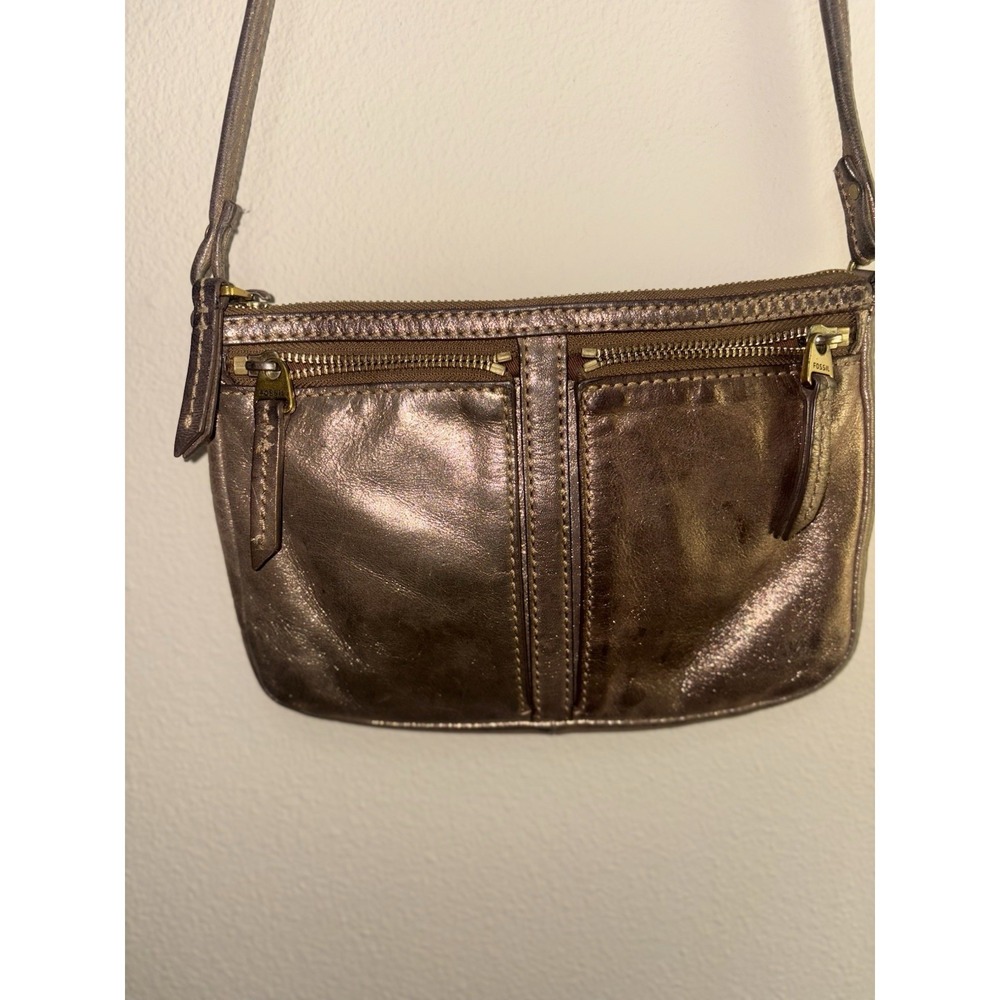 Fossil Metallic Brown Shoulder Bag with Gold Hardware, Zipper Accents